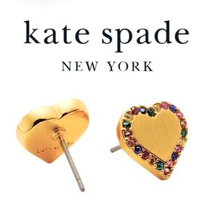 Kate Spade Take Heart Studs ♠️ Gold Tone Crystal Encrusted Pierced Earrings 💖